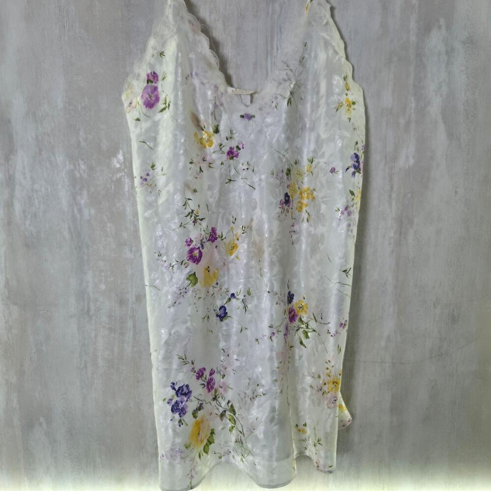 L.A. Intimates Gown Womens Small White Satin Lace Floral Chemise Slip Dress
